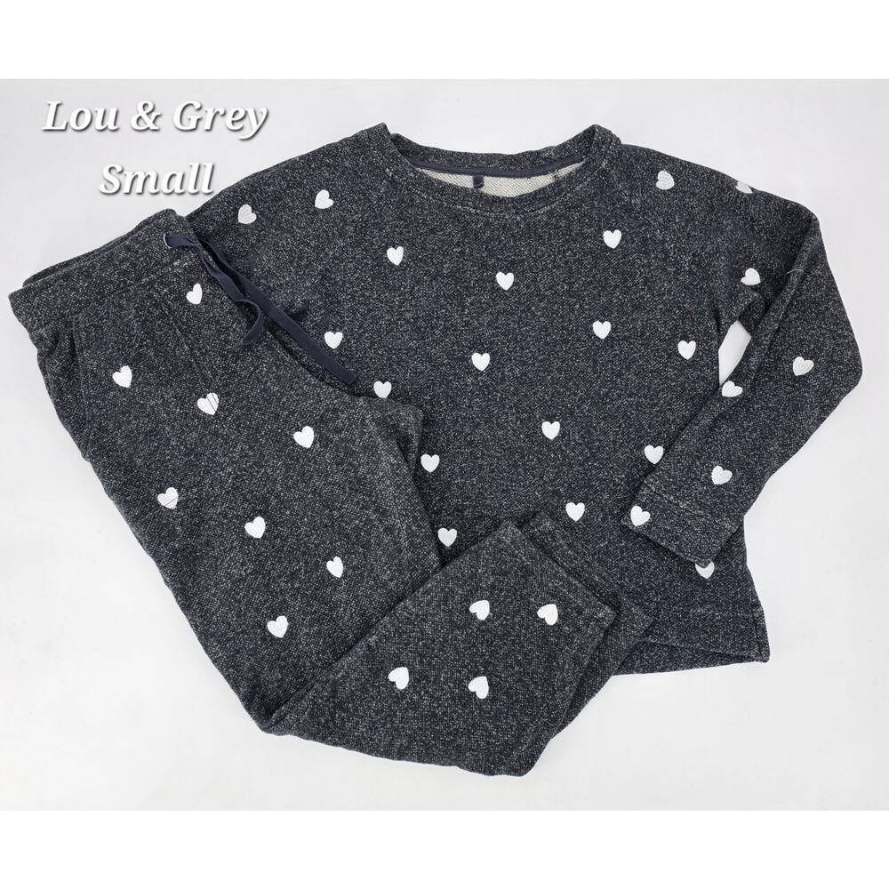 Lou & Grey LOFT Heart Sweater Knit Lounge Set Small – Cozy Dark Grey Two-Piece
